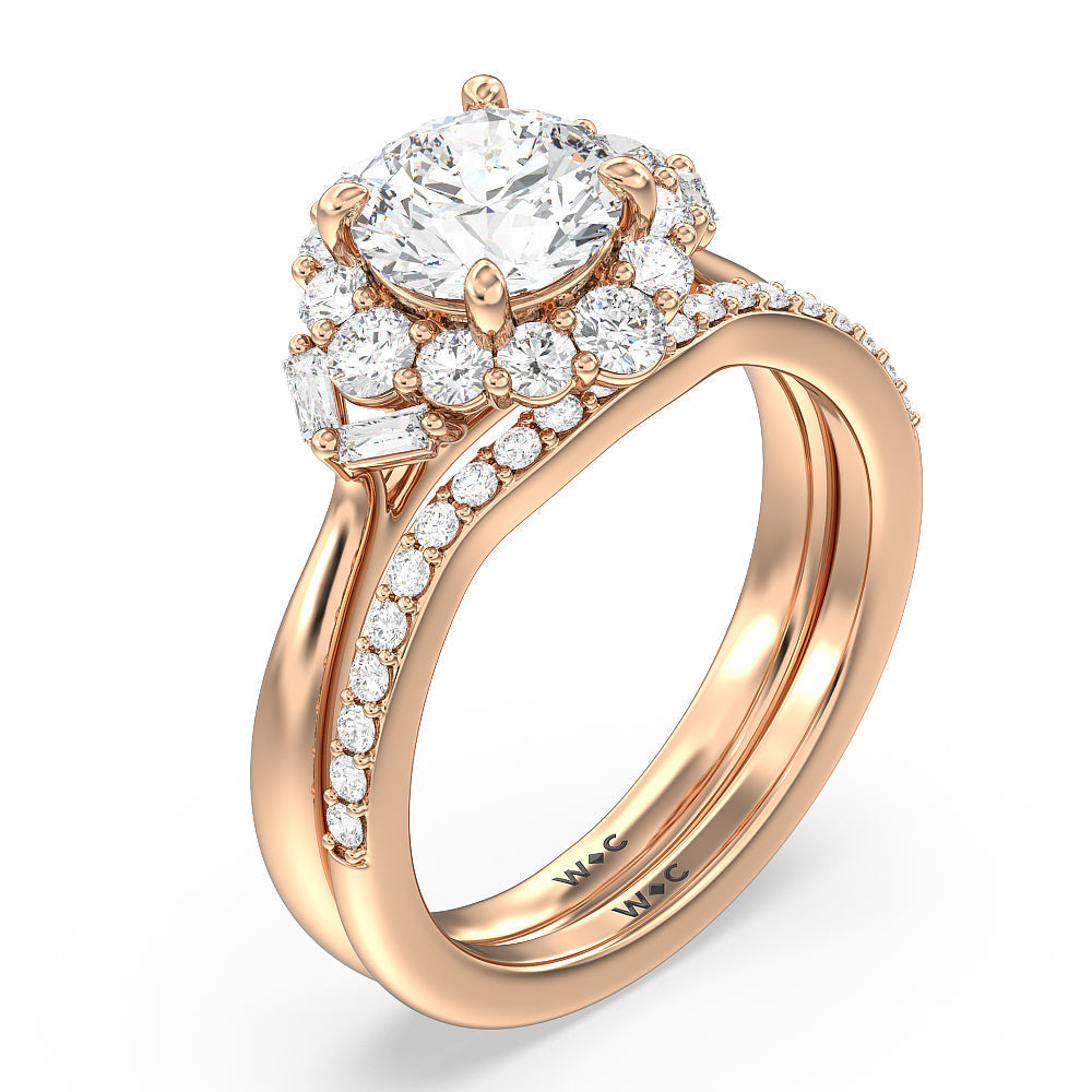 Vintage Glamour Halo Diamond Wedding Band with 18KT Rose Gold Cut Diamond in 14KT Rose Gold view 3
