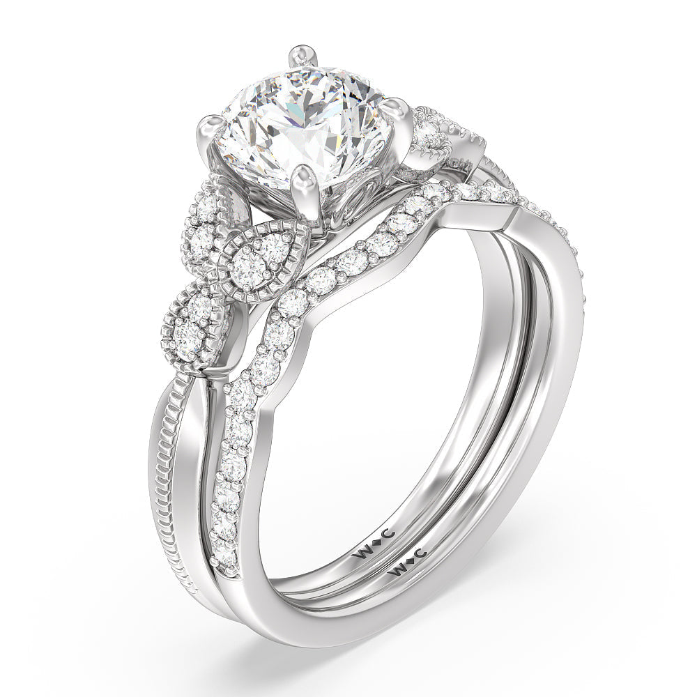 Vintage Filigree Leaf Diamond Wedding Band with Platinum Cut Diamond in 14KT Platinum view 3
