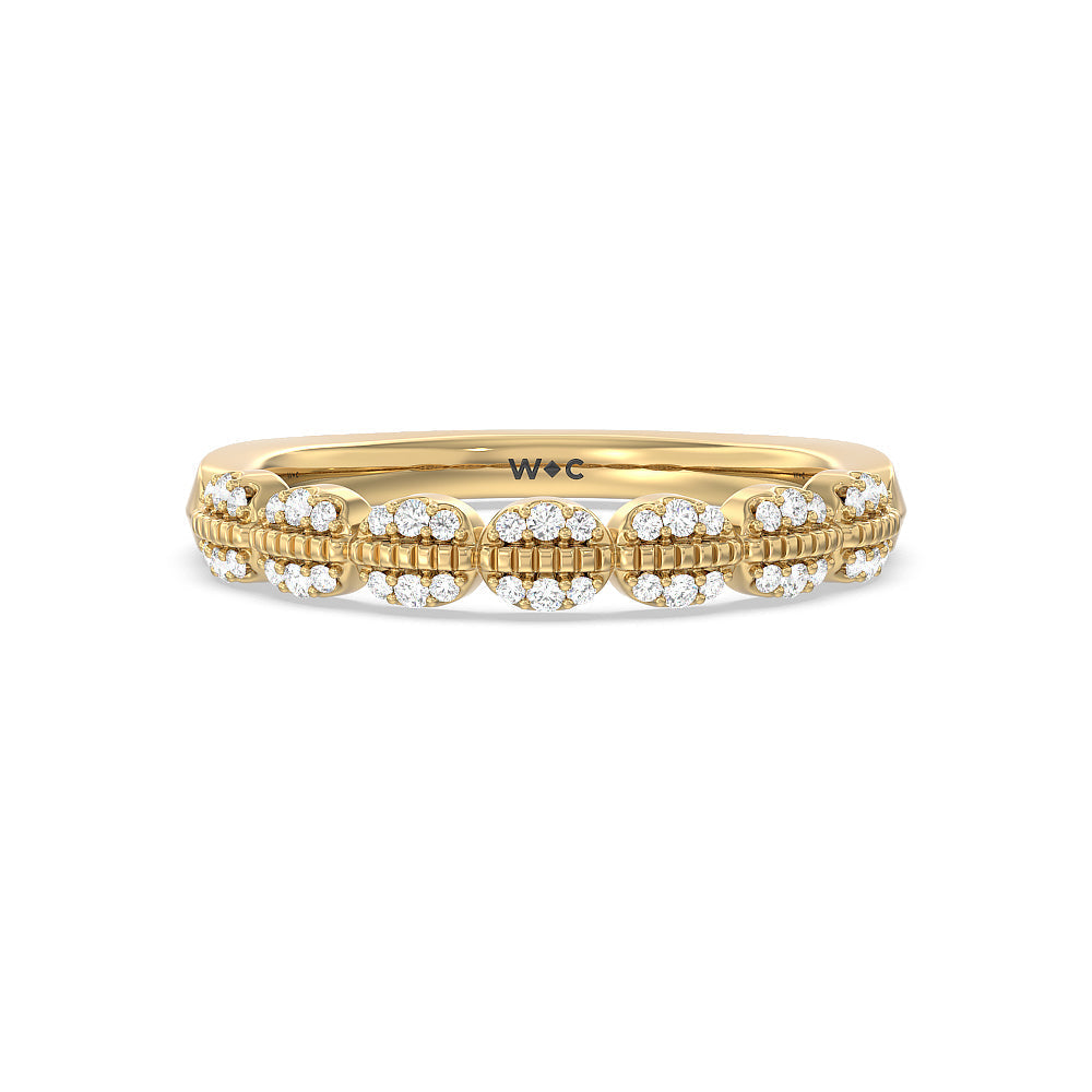 Vintage Filigree Petal Diamond Wedding Band with 18KT Yellow Gold Cut Diamond in 14KT Yellow Gold view 1
