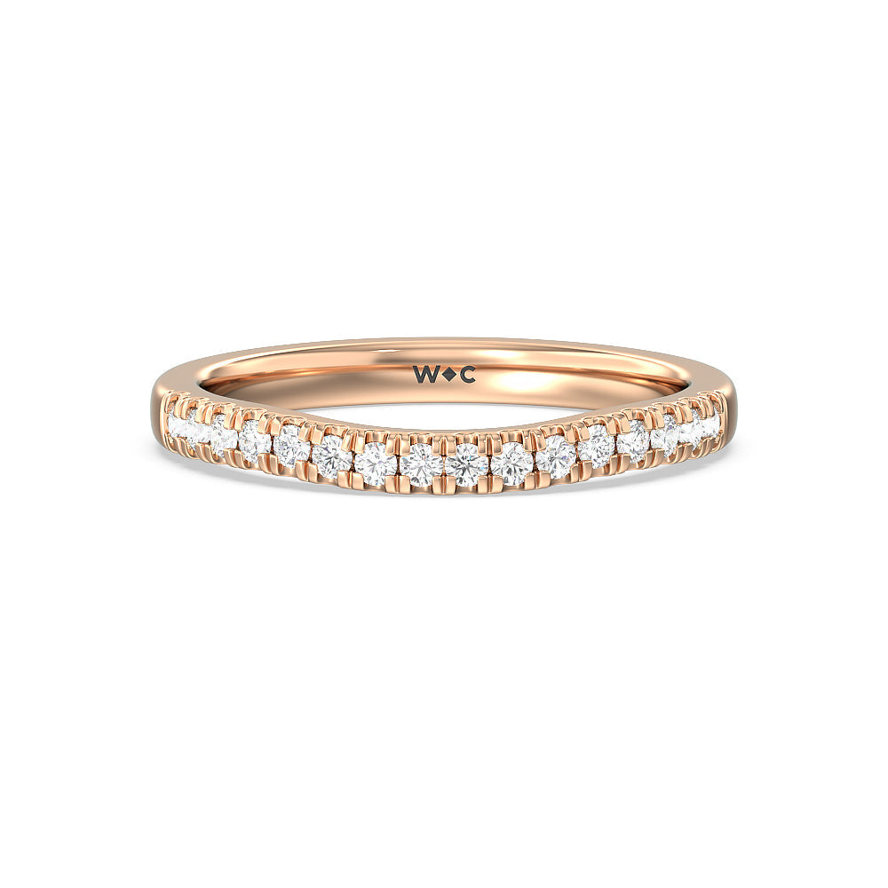 Vintage Royal Leaf Diamond Wedding Band with 18KT Rose Gold Cut Diamond in 14KT Rose Gold view 1
