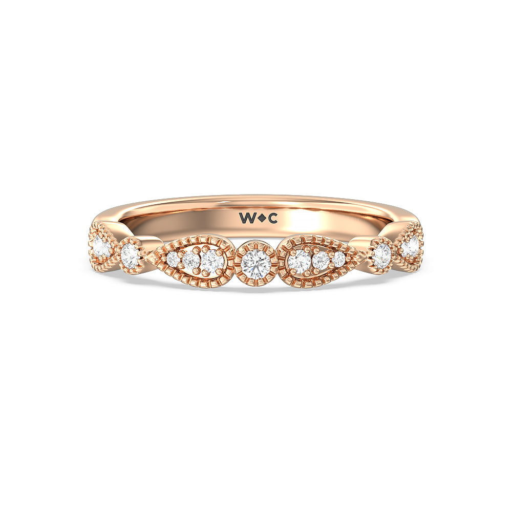 Vintage Royal Fancy Halo Diamond Wedding Band with 18KT Rose Gold Cut Diamond in 14KT Rose Gold view 1
