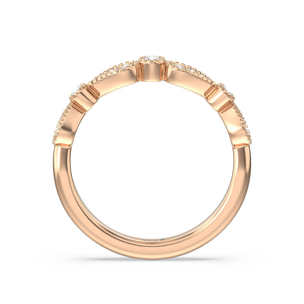 Vintage Royal Fancy Halo Diamond Wedding Band with 18KT Rose Gold Cut Diamond in 14KT Rose Gold view 2
