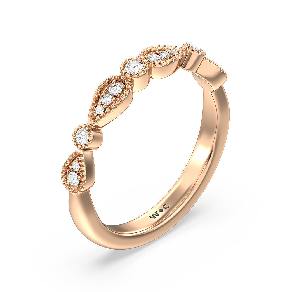 Vintage Royal Fancy Halo Diamond Wedding Band with 18KT Rose Gold Cut Diamond in 14KT Rose Gold view 4
