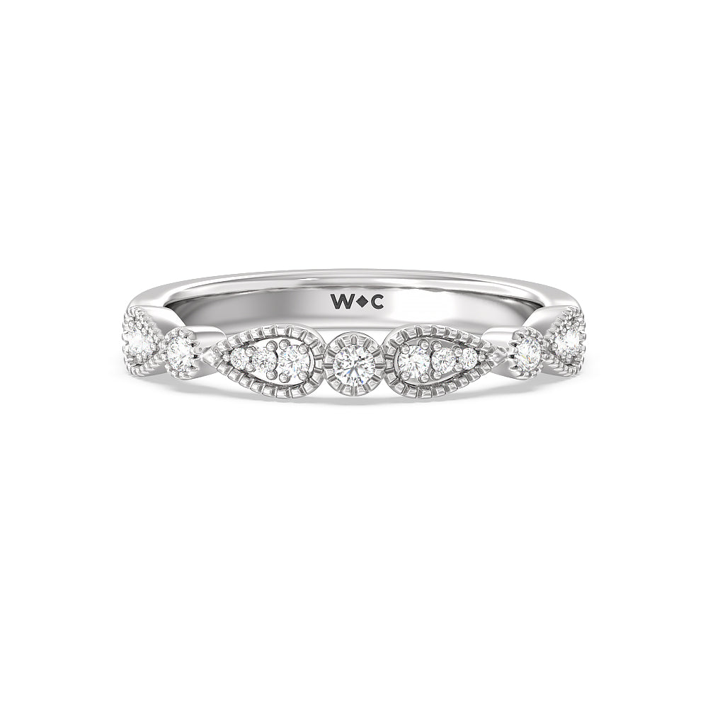 Vintage Royal Fancy Halo Diamond Wedding Band with Platinum Cut Diamond in 14KT Platinum view 1
