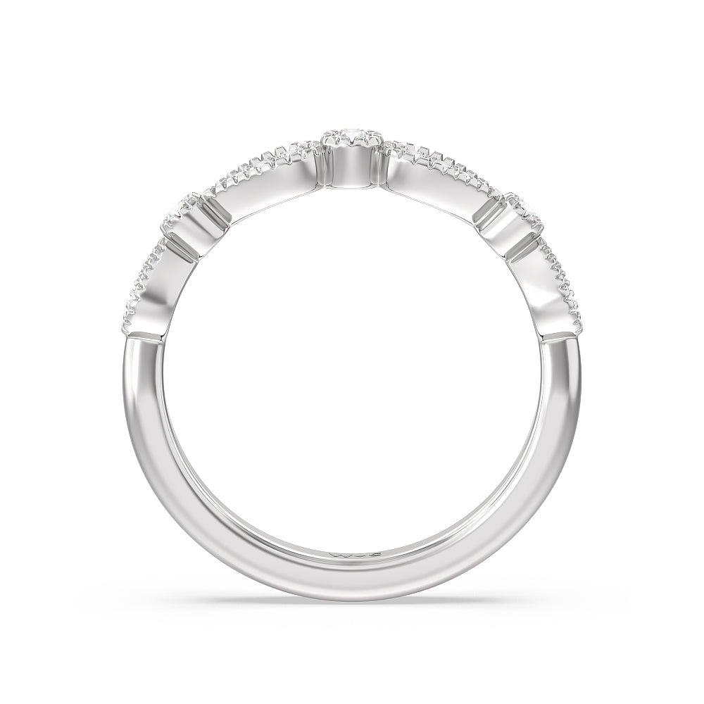 Vintage Royal Fancy Halo Diamond Wedding Band with Platinum Cut Diamond in 14KT Platinum view 2
