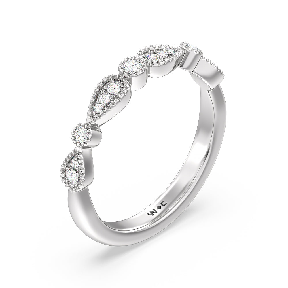 Vintage Royal Fancy Halo Diamond Wedding Band with Platinum Cut Diamond in 14KT Platinum view 4
