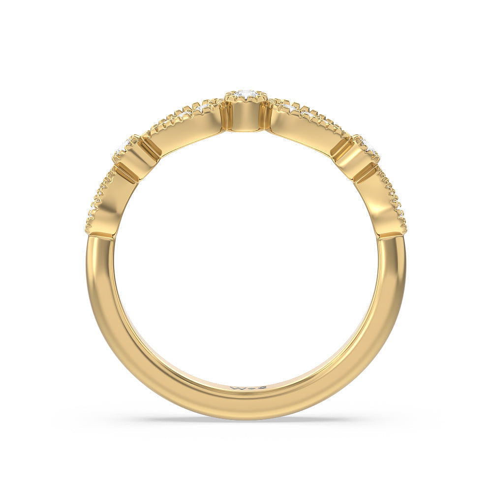 Vintage Royal Fancy Halo Diamond Wedding Band with 18KT Yellow Gold Cut Diamond in 14KT Yellow Gold view 2
