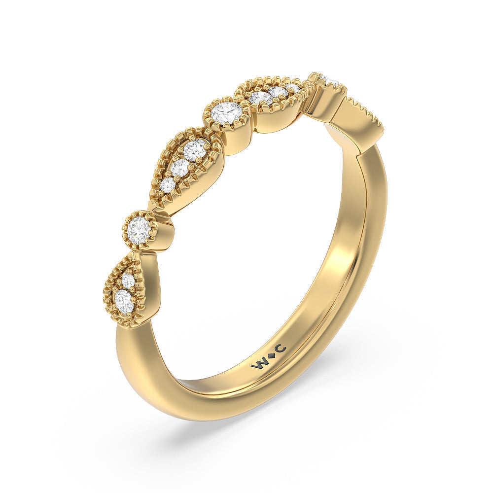 Vintage Royal Fancy Halo Diamond Wedding Band with 18KT Yellow Gold Cut Diamond in 14KT Yellow Gold view 4
