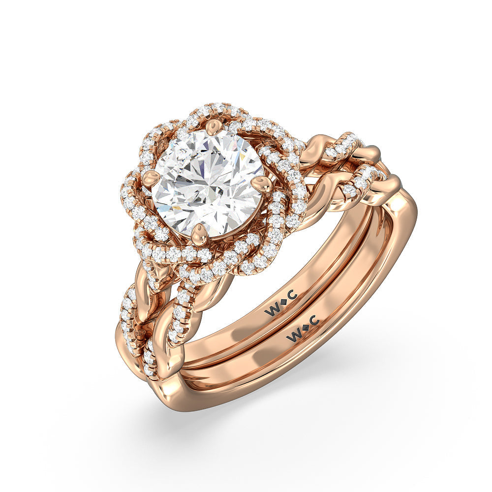 Cushion Cut Vintage Floral Twisted Halo Diamond Engagement Ring with Lab Grown Diamond in 14KT Rose Gold view 4
