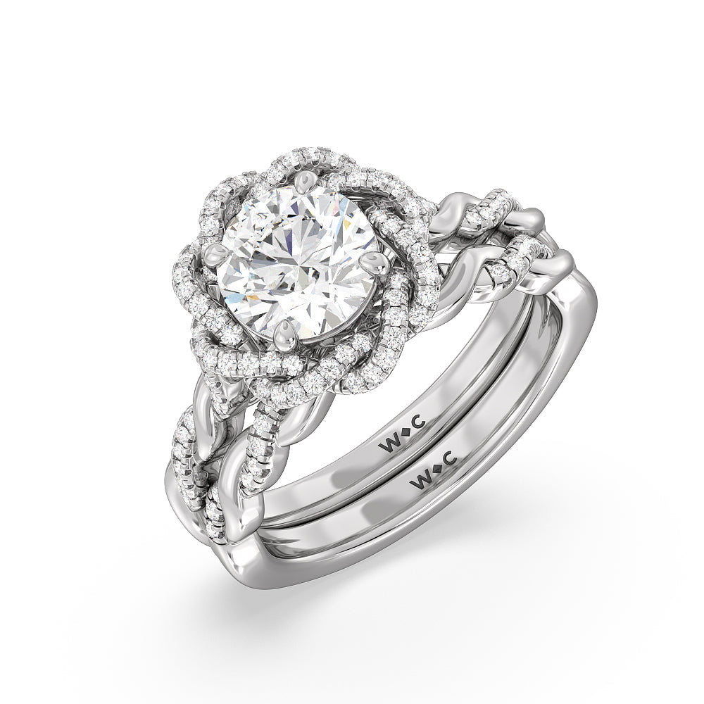 Round Cut Vintage Floral Twisted Halo Diamond Engagement Ring with Lab Grown Diamond in 14KT Platinum view 5
