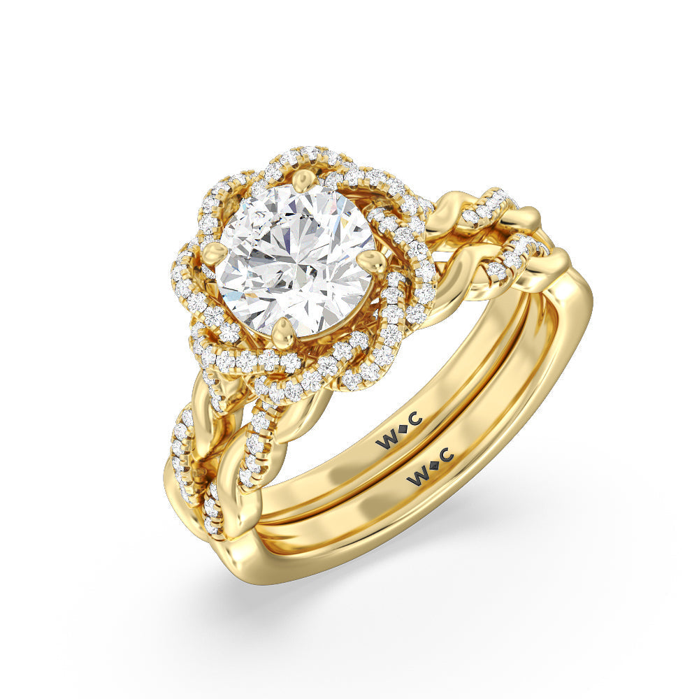 Emerald Cut Vintage Floral Twisted Halo Diamond Engagement Ring with Lab Grown Diamond in 14KT Yellow Gold view 4
