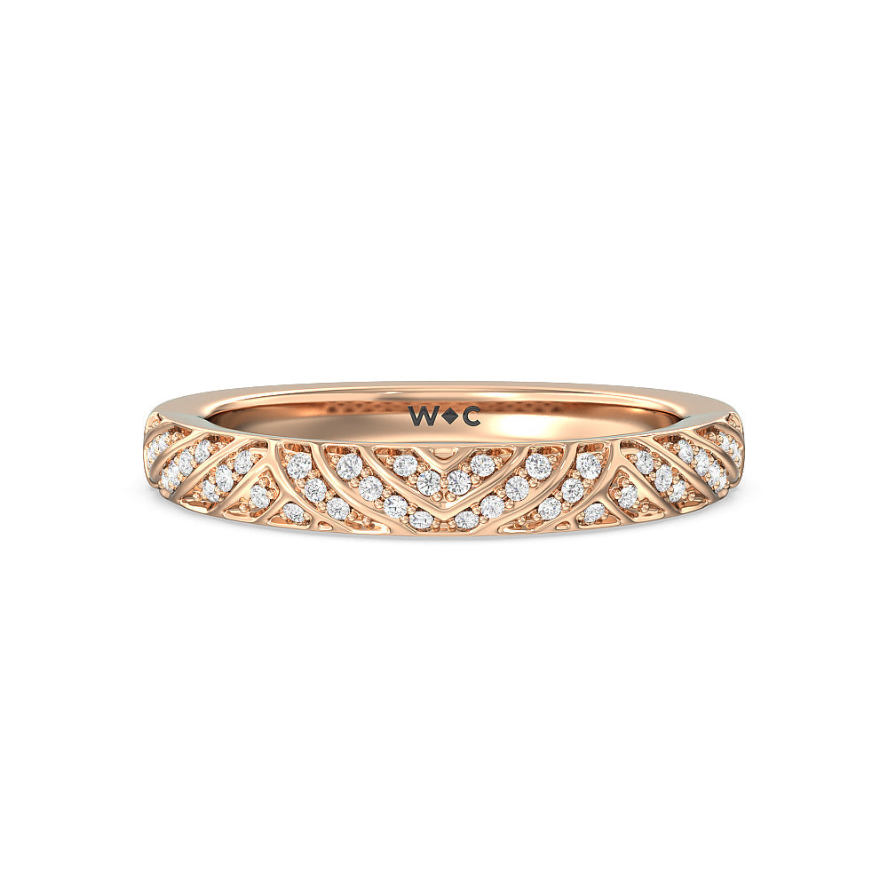 Vintage Pave Diamond Wedding Band with 18KT Rose Gold Cut Diamond in 14KT Rose Gold view 1
