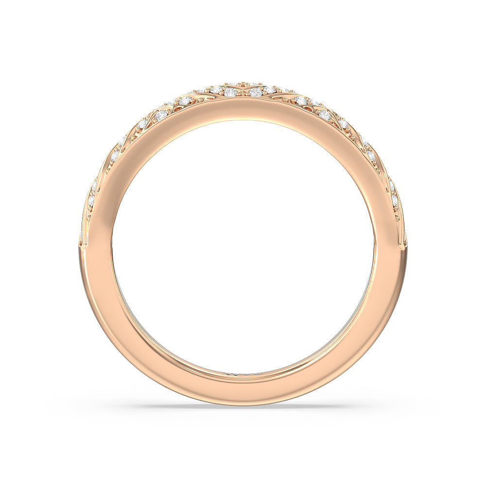 Vintage Pave Diamond Wedding Band with 18KT Rose Gold Cut Diamond in 14KT Rose Gold view 4

