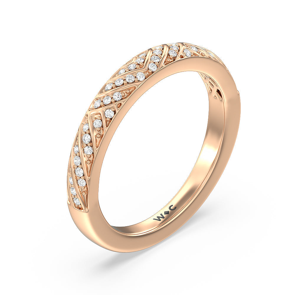 Vintage Pave Diamond Wedding Band with 18KT Rose Gold Cut Diamond in 14KT Rose Gold view 2
