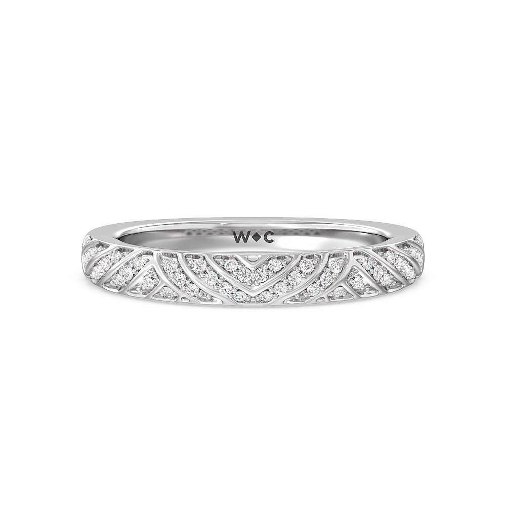 Vintage Pave Diamond Wedding Band with Platinum Cut Diamond in 14KT Platinum view 1
