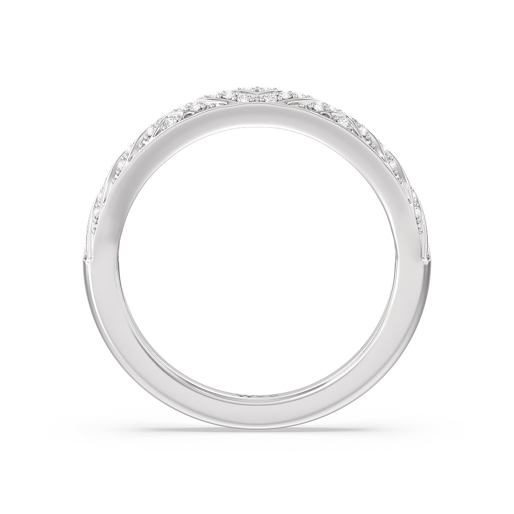 Vintage Pave Diamond Wedding Band with Platinum Cut Diamond in 14KT Platinum view 4
