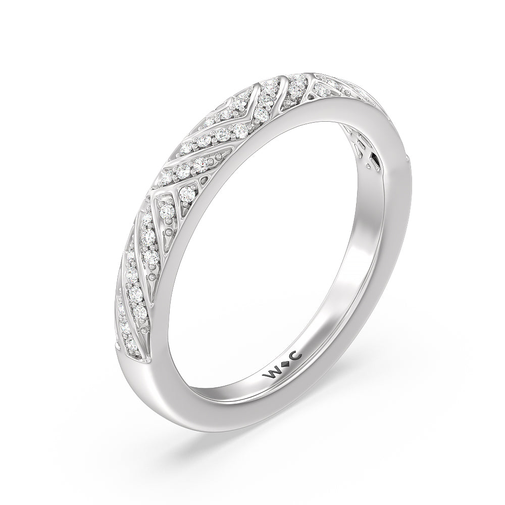 Vintage Pave Diamond Wedding Band with Platinum Cut Diamond in 14KT Platinum view 2
