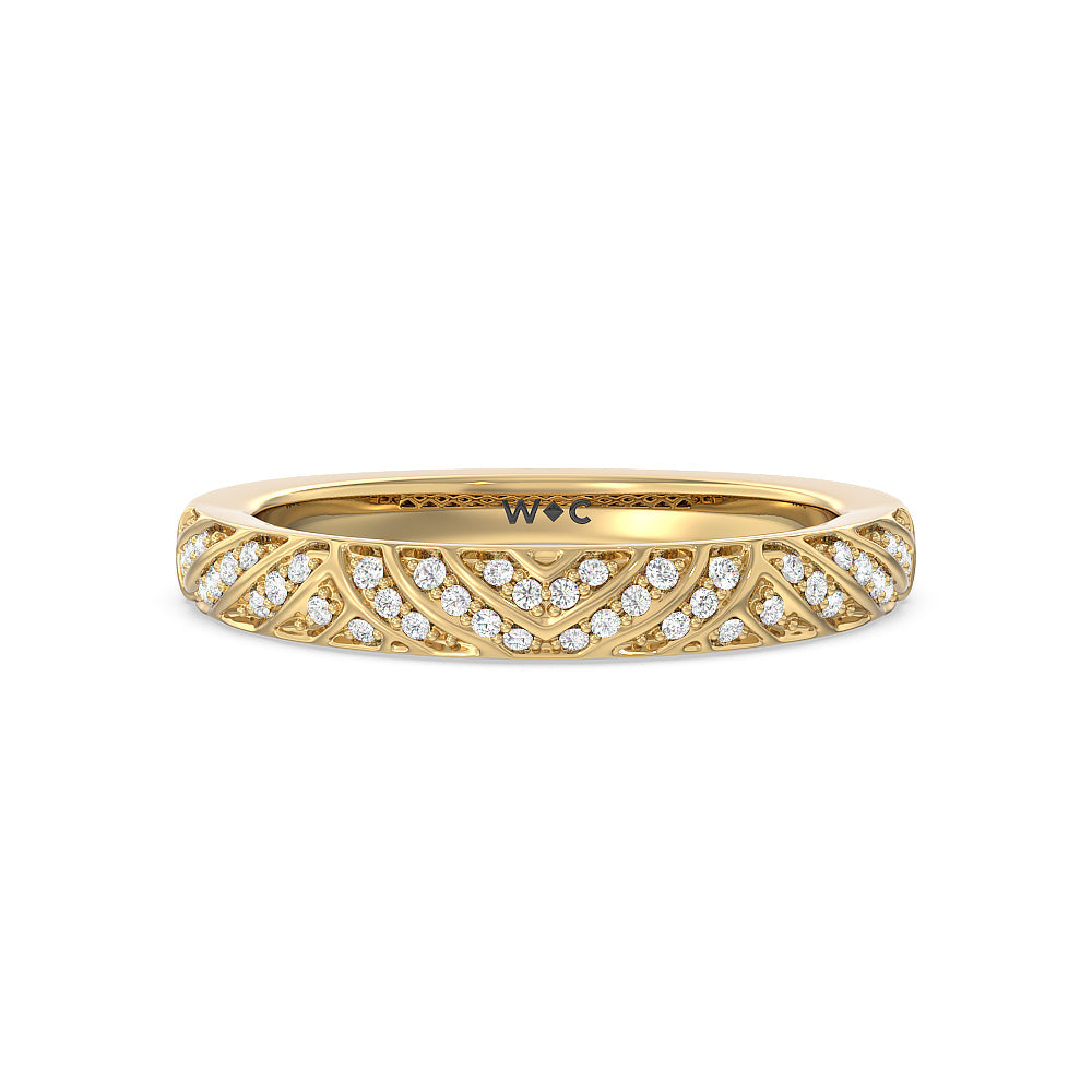 Vintage Pave Diamond Wedding Band with 18KT Yellow Gold Cut Diamond in 14KT Yellow Gold view 1
