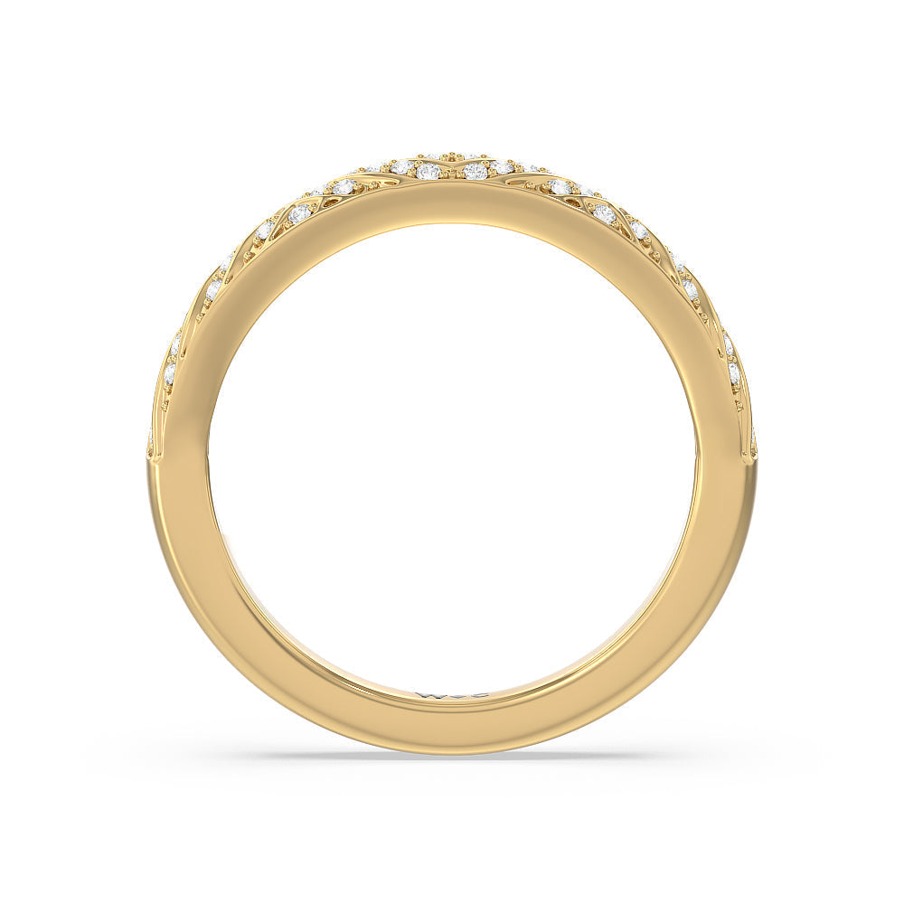 Vintage Pave Diamond Wedding Band with 18KT Yellow Gold Cut Diamond in 14KT Yellow Gold view 4
