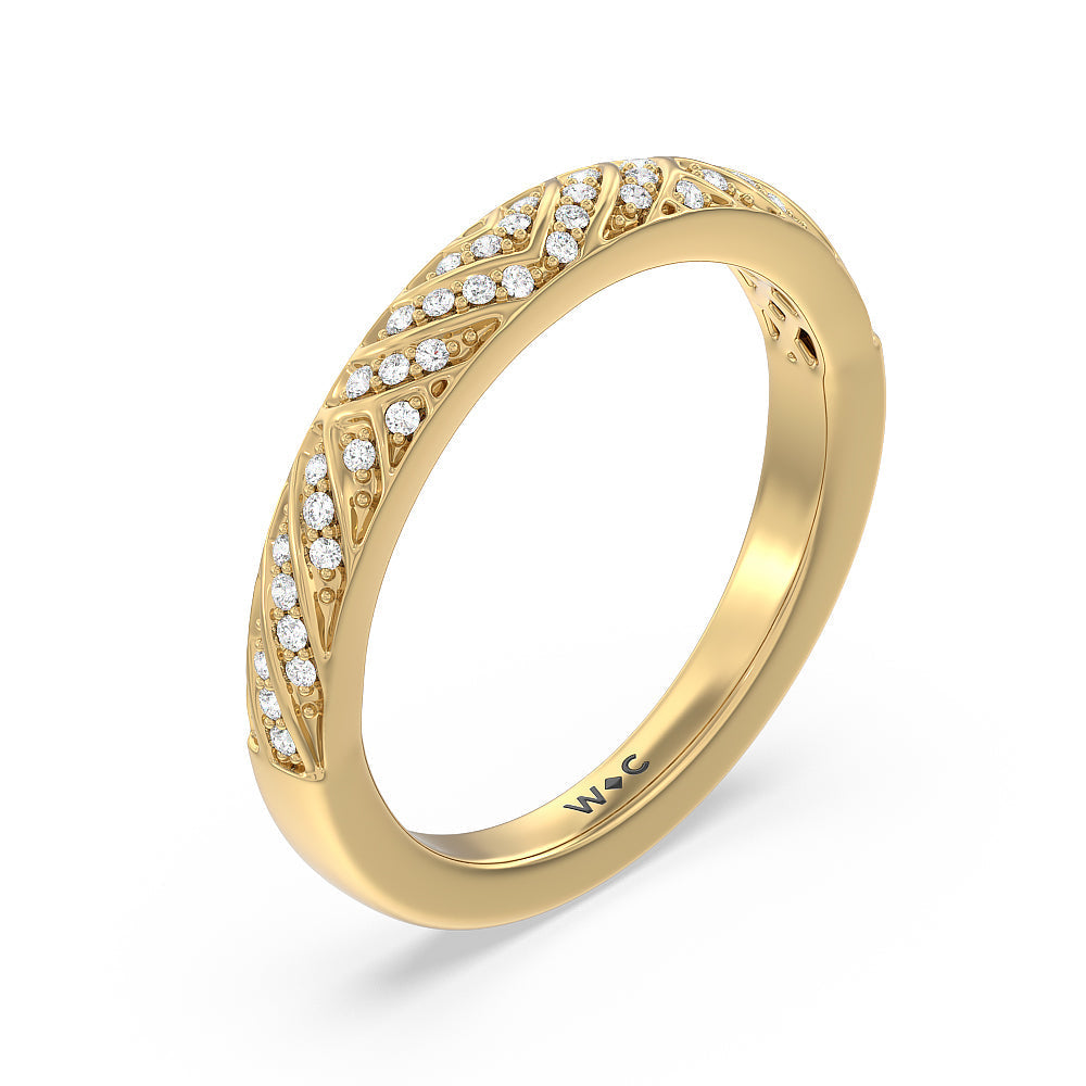 Vintage Pave Diamond Wedding Band with 18KT Yellow Gold Cut Diamond in 14KT Yellow Gold view 2
