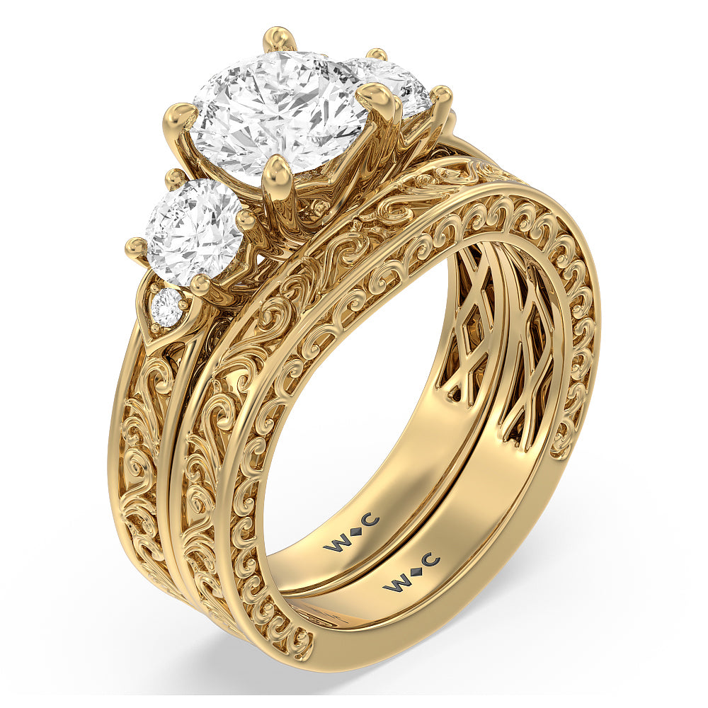 Cushion Cut The Seraphine Tulip Three Stone Ring with Lab Grown Diamond in 14KT Yellow Gold view 5
