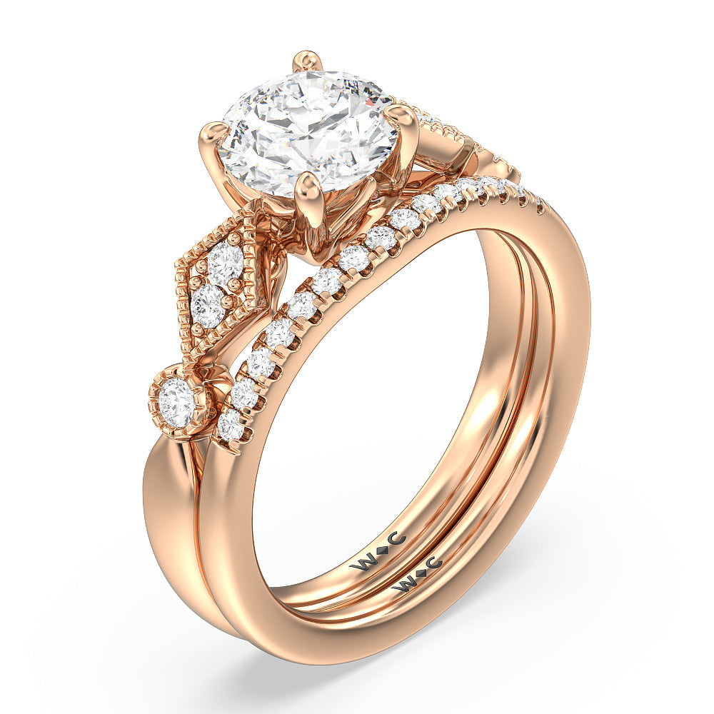 Vintage Art Deco Geometric Diamond Wedding Band with 18KT Rose Gold Cut Diamond in 14KT Rose Gold view 4
