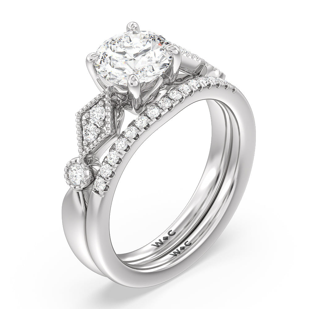 Vintage Art Deco Geometric Diamond Wedding Band with Platinum Cut Diamond in 14KT Platinum view 4
