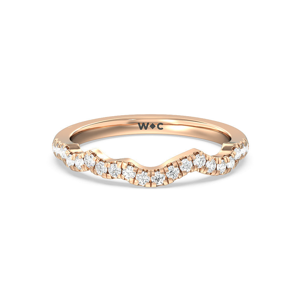 Vintage Art Deco Leaf Diamond Wedding Band with 18KT Rose Gold Cut Diamond in 14KT Rose Gold view 1
