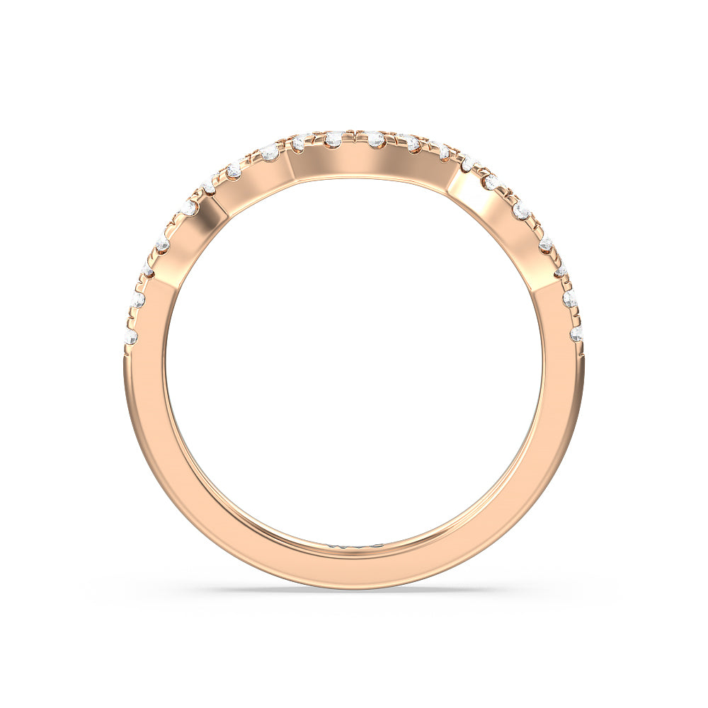 Vintage Art Deco Leaf Diamond Wedding Band with 18KT Rose Gold Cut Diamond in 14KT Rose Gold view 3
