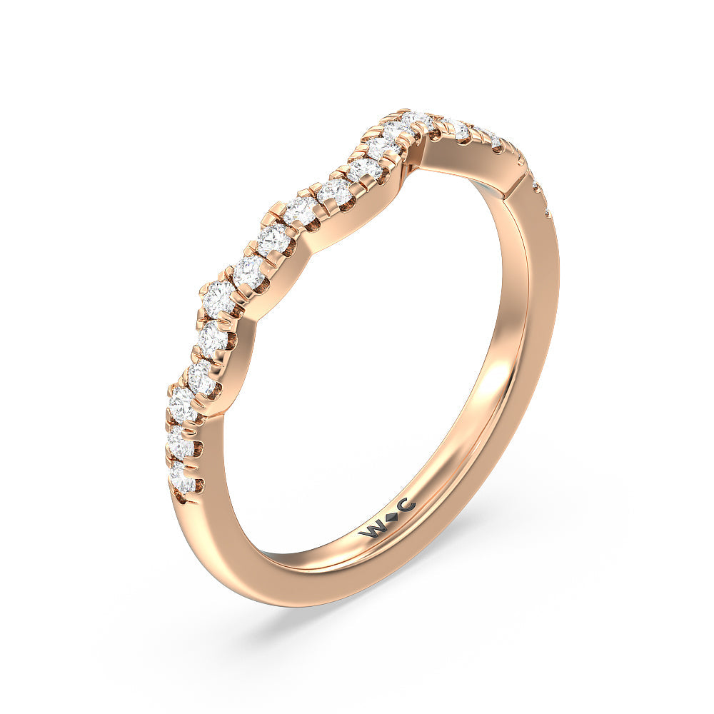 Vintage Art Deco Leaf Diamond Wedding Band with 18KT Rose Gold Cut Diamond in 14KT Rose Gold view 2
