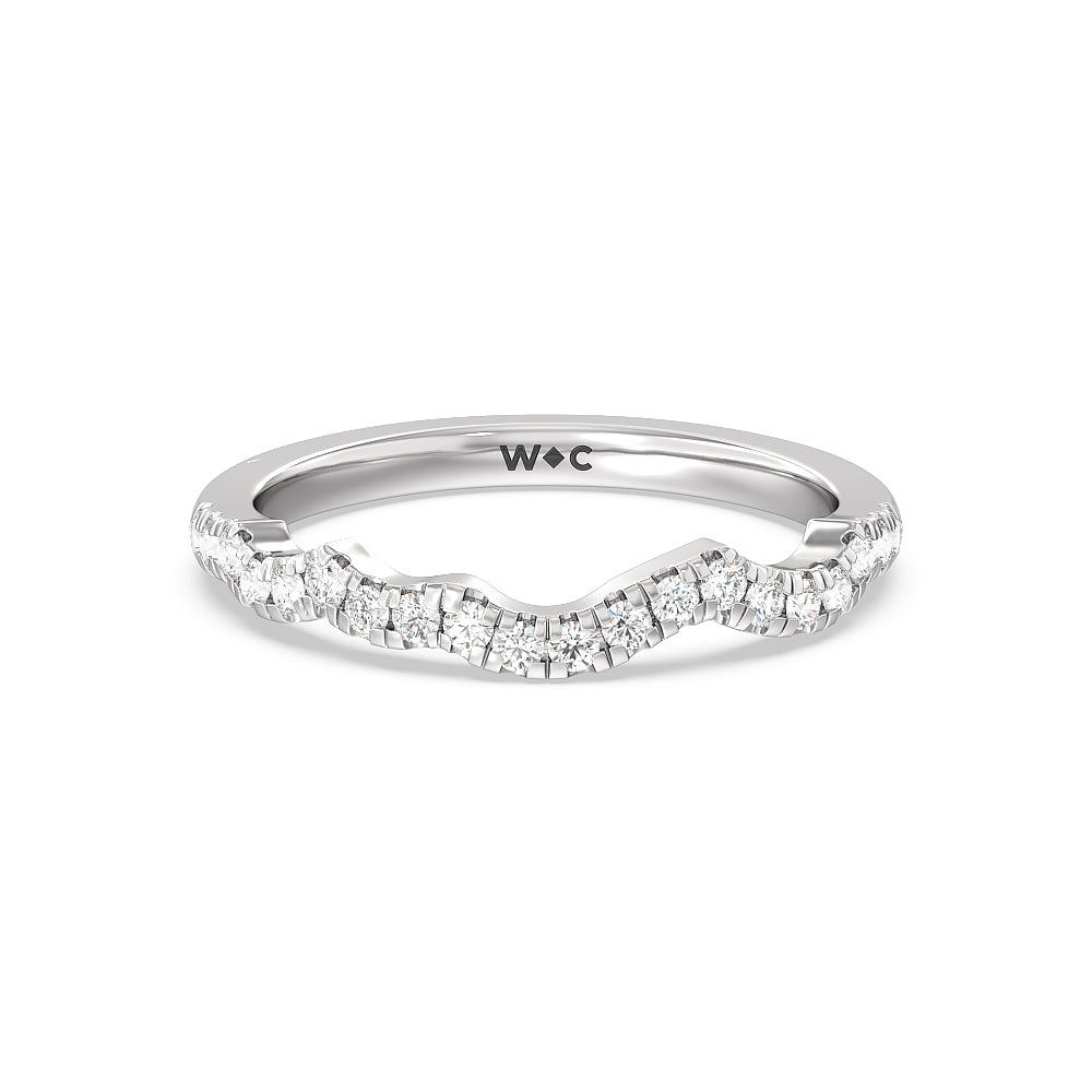 Vintage Art Deco Leaf Diamond Wedding Band with Platinum Cut Diamond in 14KT Platinum view 1

