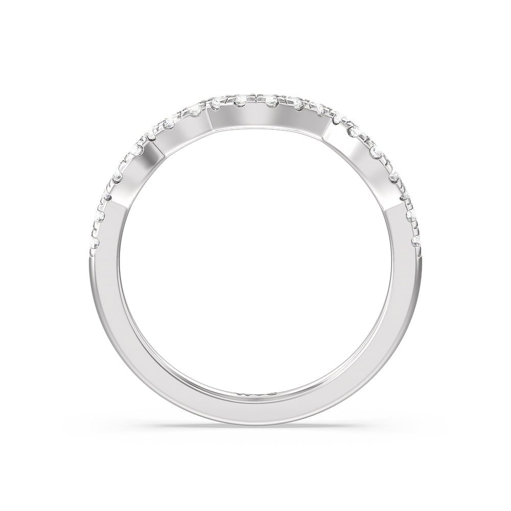 Vintage Art Deco Leaf Diamond Wedding Band with Platinum Cut Diamond in 14KT Platinum view 3
