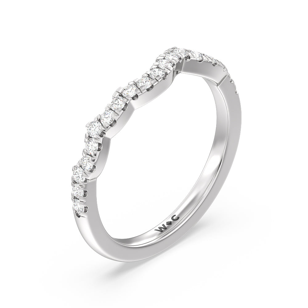 Vintage Art Deco Leaf Diamond Wedding Band with Platinum Cut Diamond in 14KT Platinum view 2
