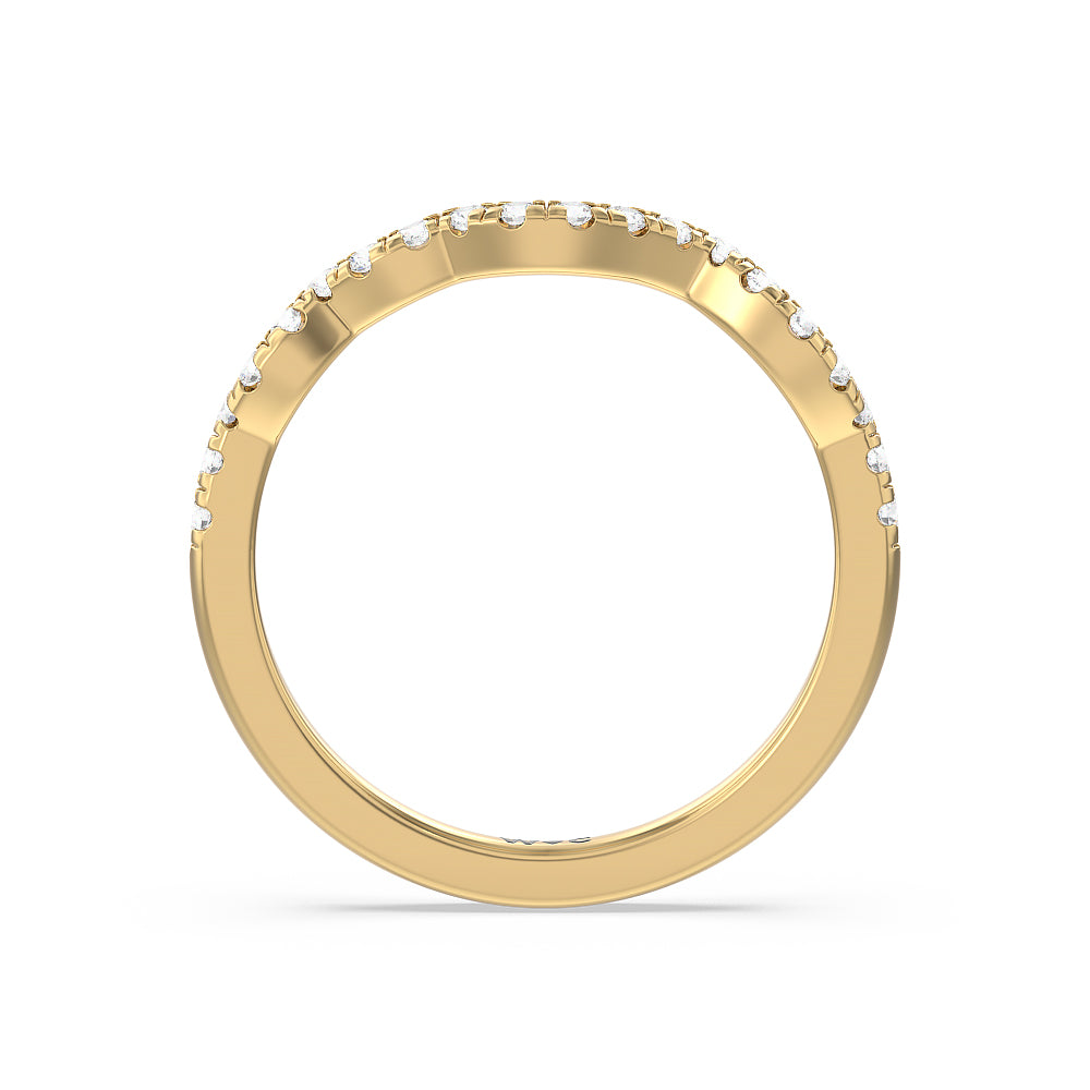 Vintage Art Deco Leaf Diamond Wedding Band with 18KT Yellow Gold Cut Diamond in 14KT Yellow Gold view 3
