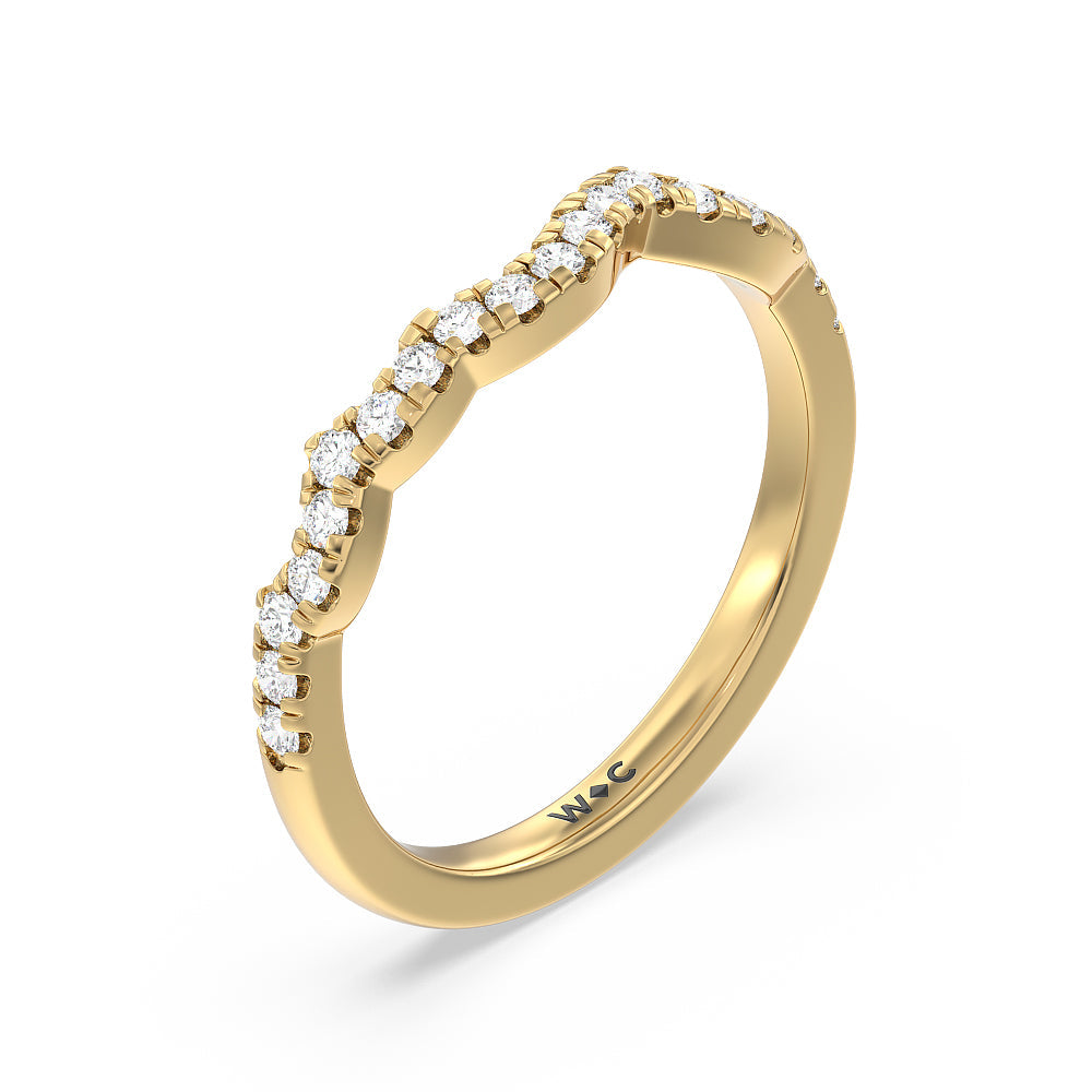 Vintage Art Deco Leaf Diamond Wedding Band with 18KT Yellow Gold Cut Diamond in 14KT Yellow Gold view 2
