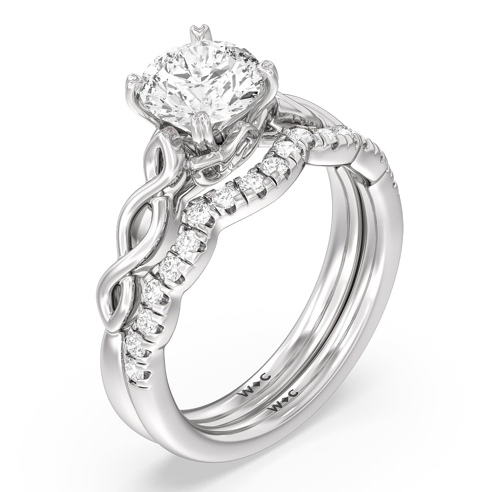 Vintage Celtic Twist Diamond Wedding Band with Platinum Cut Diamond in 14KT Platinum view 4
