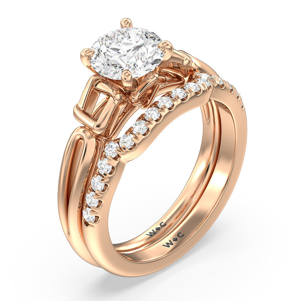 Vintage Celtic Square Knot Diamond Wedding Band with 18KT Rose Gold Cut Diamond in 14KT Rose Gold view 4
