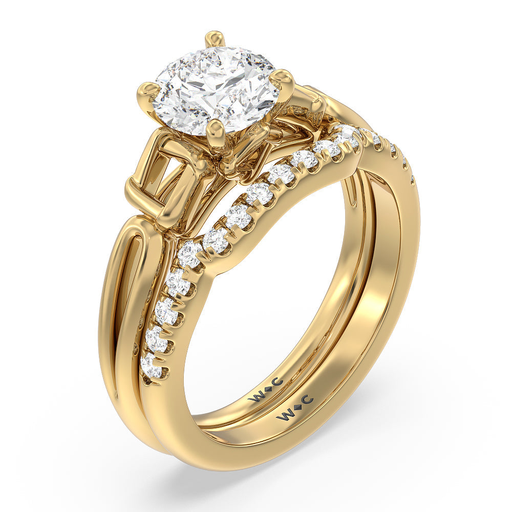 Vintage Celtic Square Knot Diamond Wedding Band with 18KT Yellow Gold Cut Diamond in 14KT Yellow Gold view 4
