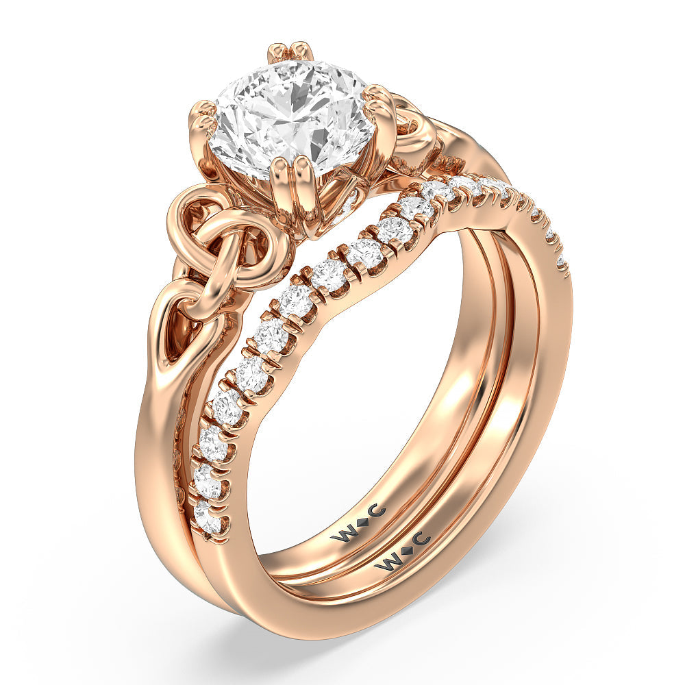 Vintage Celtic Knot Diamond Wedding Band with 18KT Rose Gold Cut Diamond in 14KT Rose Gold view 3
