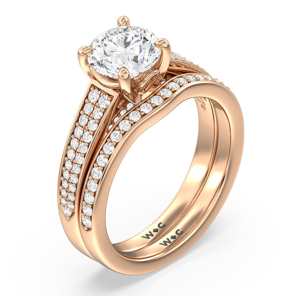 Vintage Flourish Hidden Halo Diamond Wedding Band with 18KT Rose Gold Cut Diamond in 14KT Rose Gold view 4
