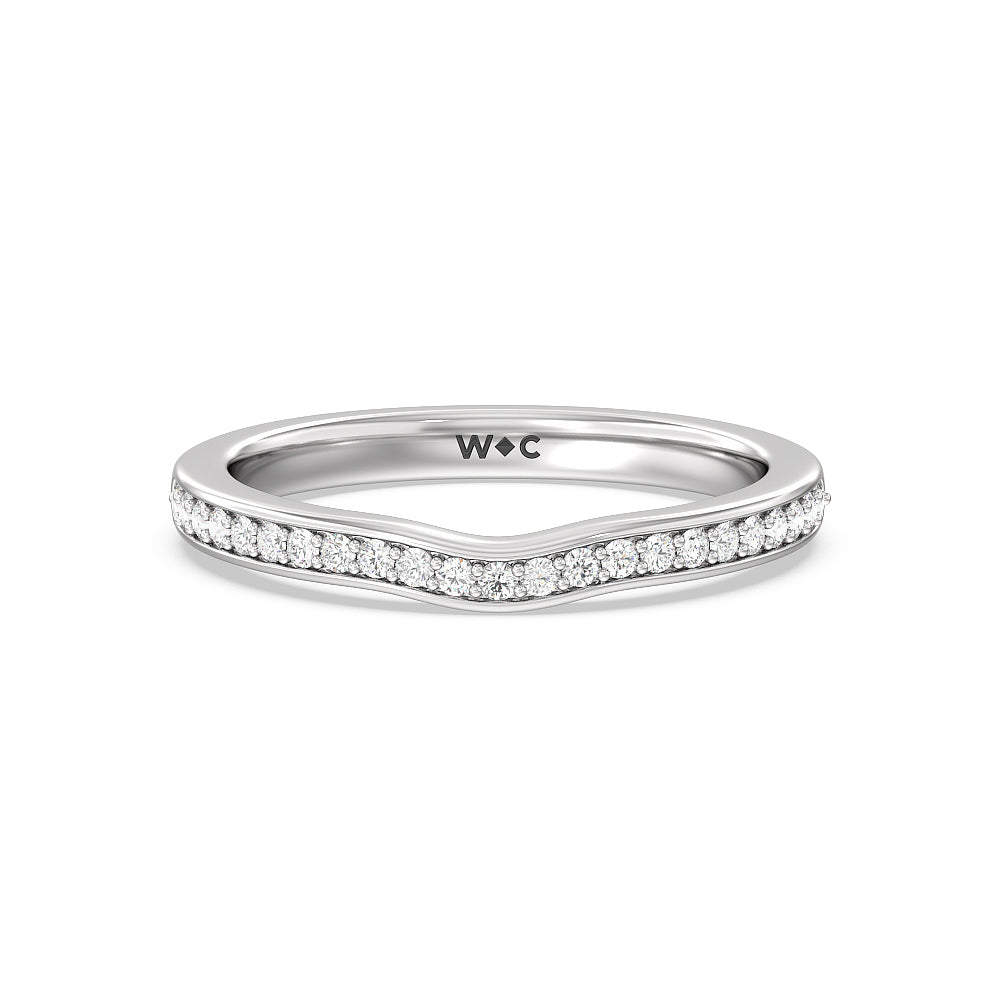 Vintage Flourish Hidden Halo Diamond Wedding Band with Platinum Cut Diamond in 14KT Platinum view 1
