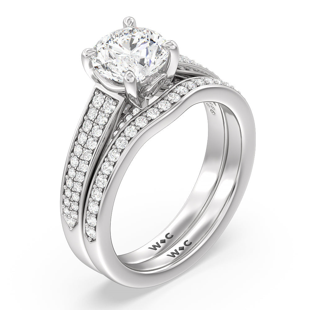Vintage Flourish Hidden Halo Diamond Wedding Band with Platinum Cut Diamond in 14KT Platinum view 4
