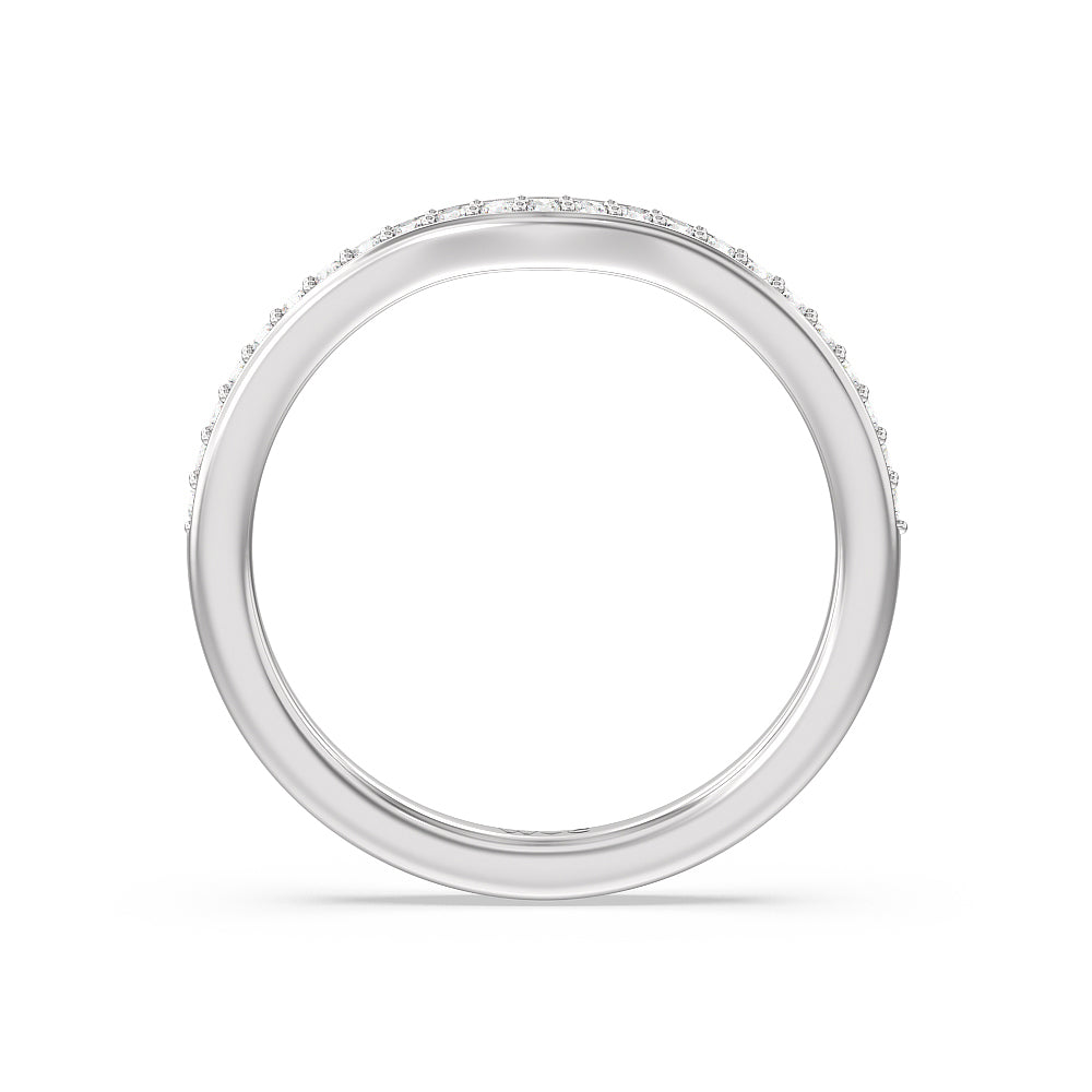 Vintage Flourish Hidden Halo Diamond Wedding Band with Platinum Cut Diamond in 14KT Platinum view 3
