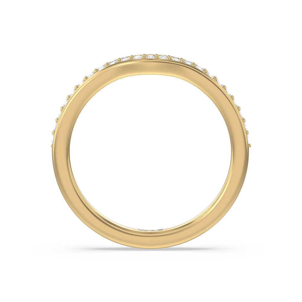 Vintage Flourish Hidden Halo Diamond Wedding Band with 18KT Yellow Gold Cut Diamond in 14KT Yellow Gold view 3
