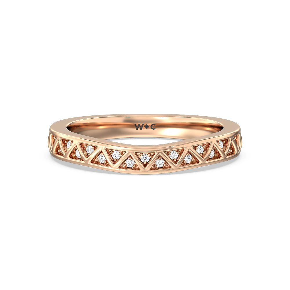 Vintage Zigzag Hidden Halo Diamond Wedding Band with 18KT Rose Gold Cut Diamond in 14KT Rose Gold view 1
