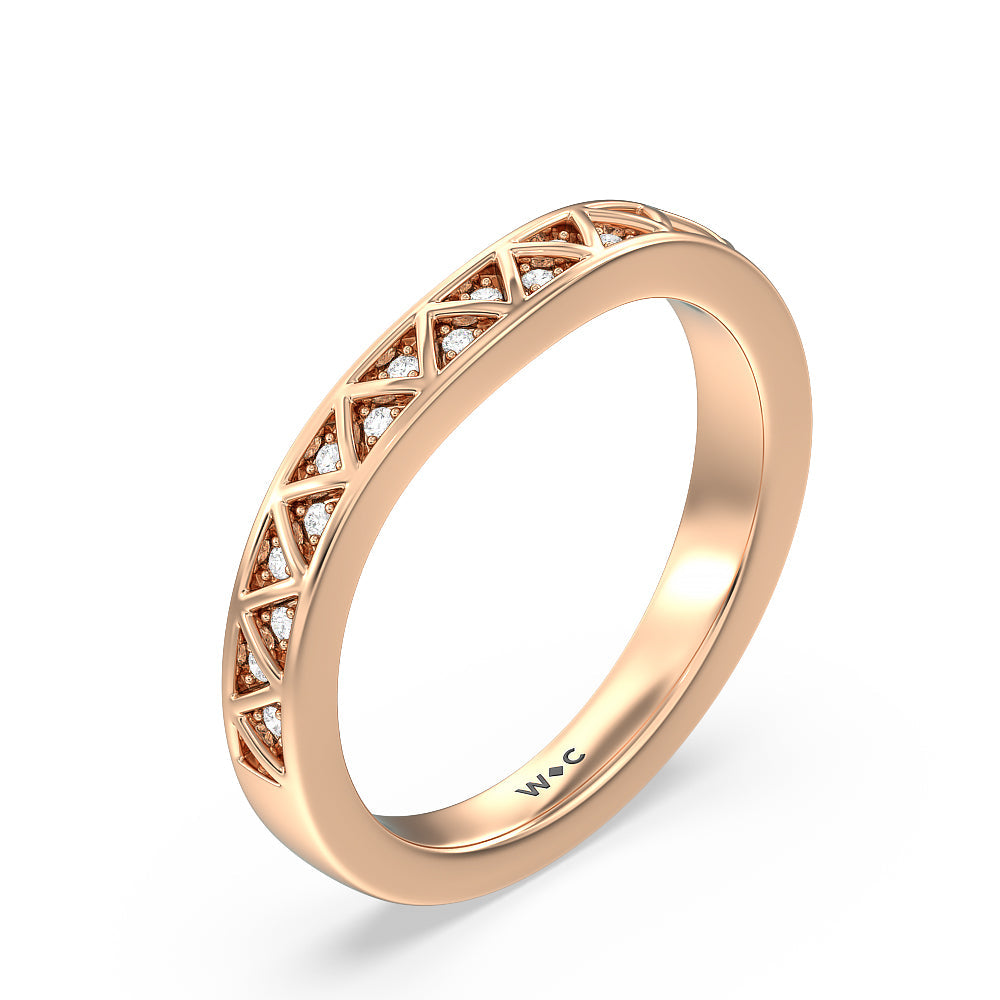 Vintage Zigzag Hidden Halo Diamond Wedding Band with 18KT Rose Gold Cut Diamond in 14KT Rose Gold view 4
