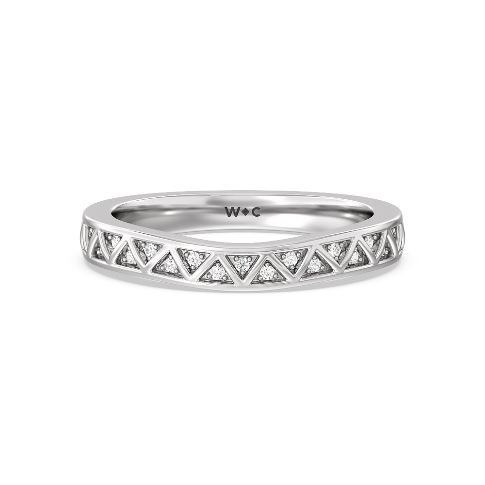 Vintage Zigzag Hidden Halo Diamond Wedding Band with Platinum Cut Diamond in 14KT Platinum view 1
