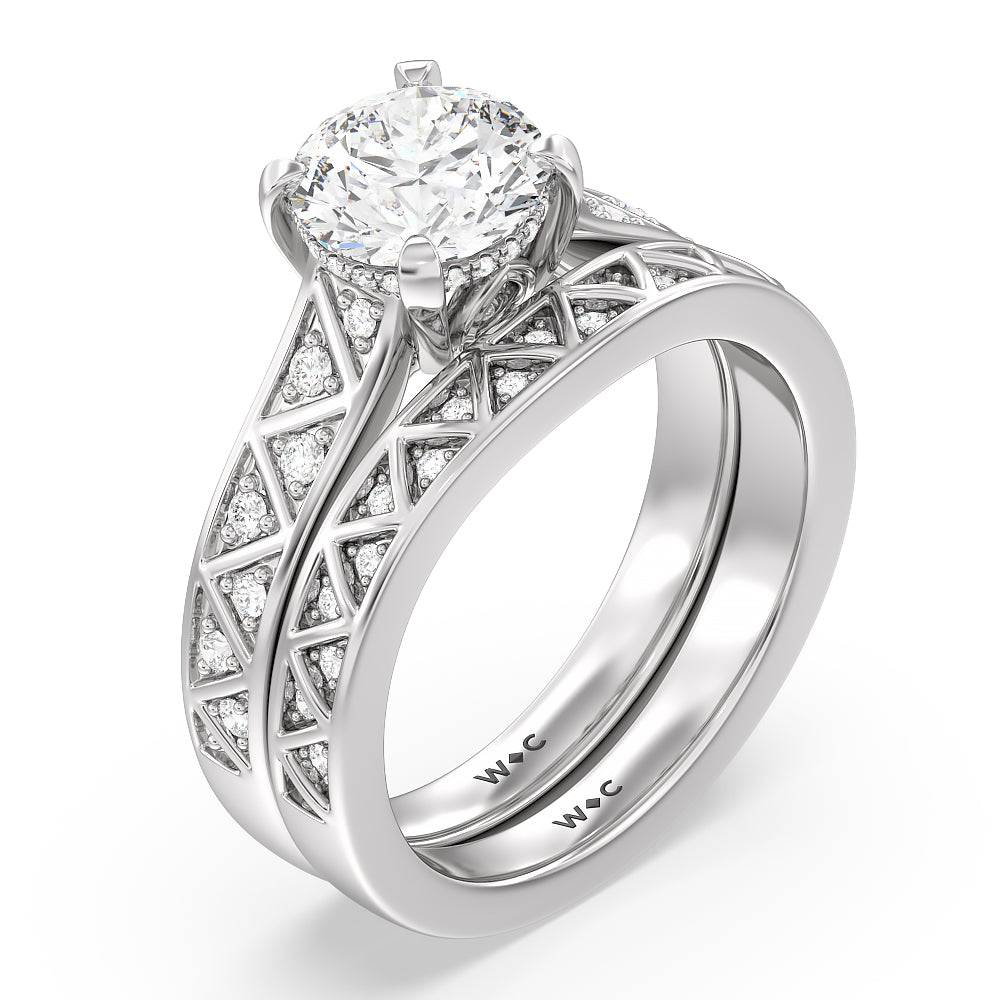 Vintage Zigzag Hidden Halo Diamond Wedding Band with Platinum Cut Diamond in 14KT Platinum view 3
