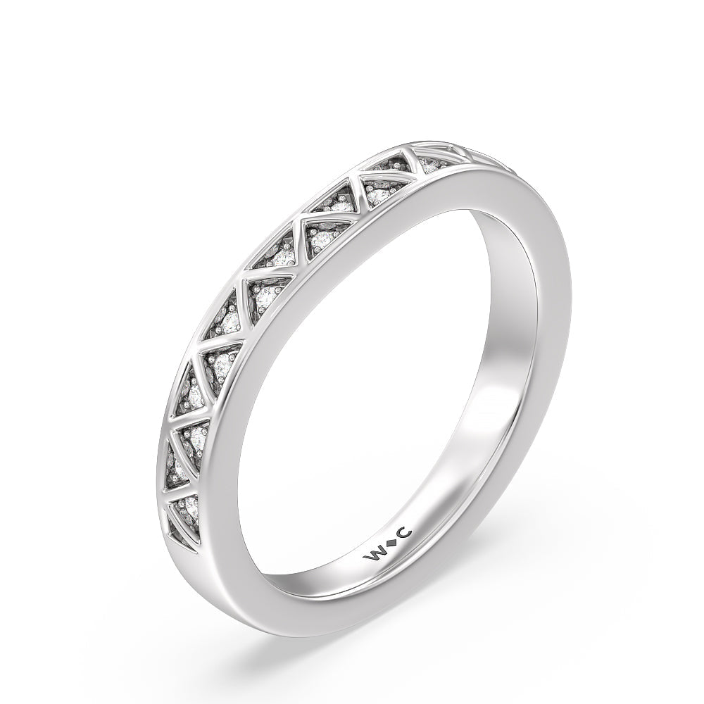 Vintage Zigzag Hidden Halo Diamond Wedding Band with Platinum Cut Diamond in 14KT Platinum view 4
