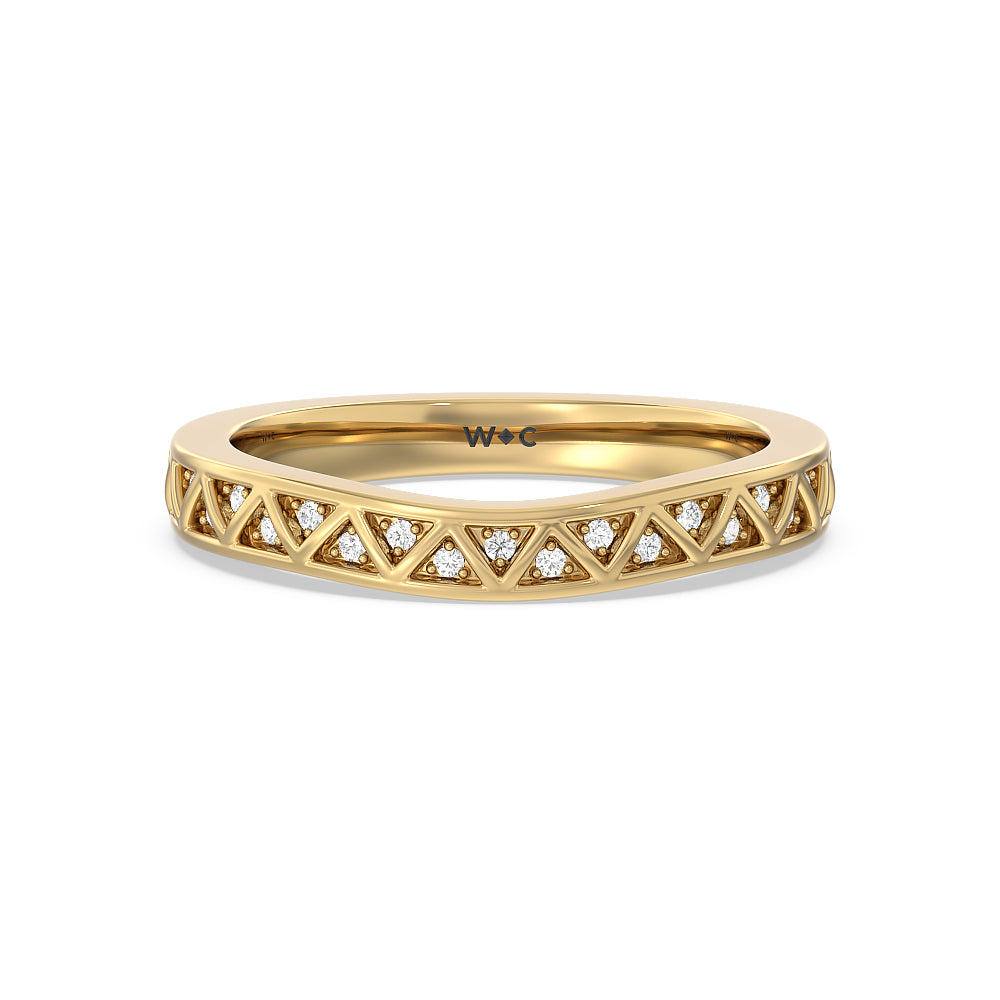 Vintage Zigzag Hidden Halo Diamond Wedding Band with 18KT Yellow Gold Cut Diamond in 14KT Yellow Gold view 1
